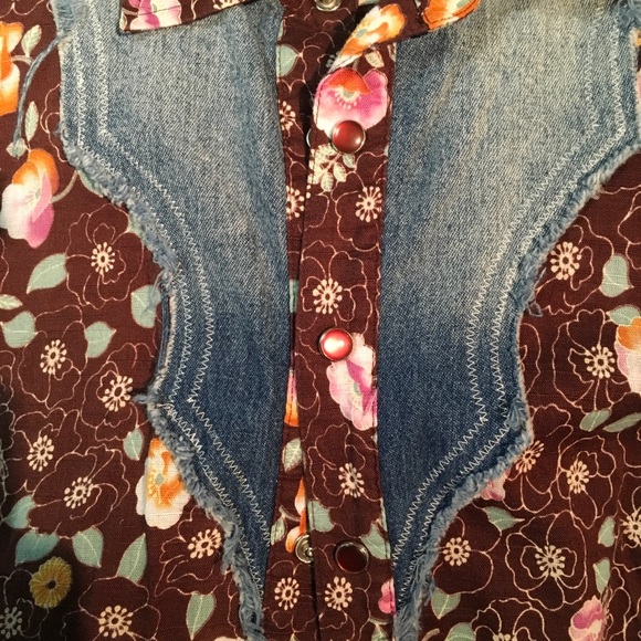 Free People Western Floral Print/Denim Top Size 0 - Picture 5 of 5